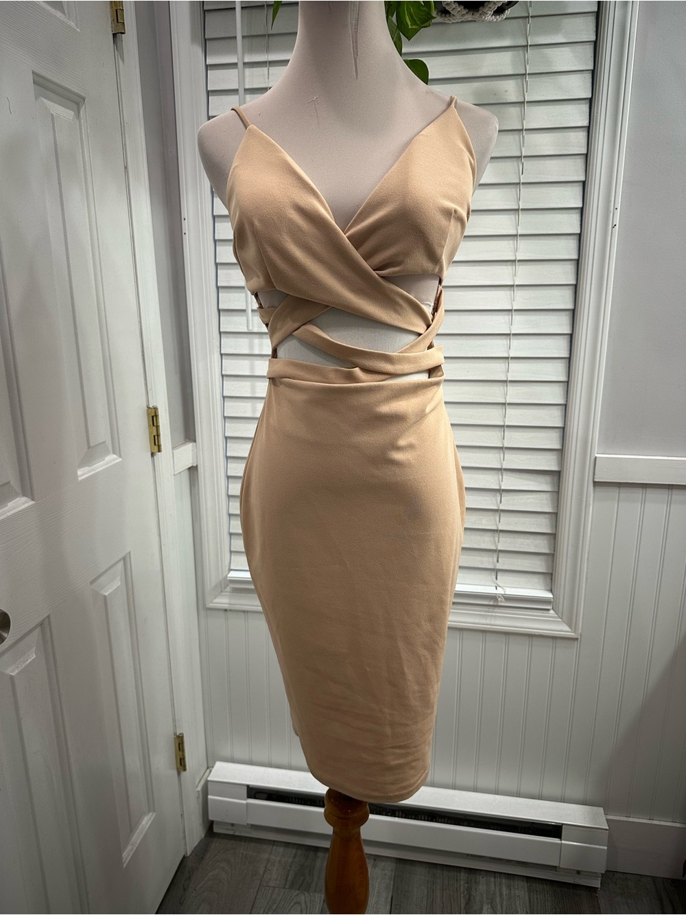 privy Nude Beige Bodycon Dress with Zipper